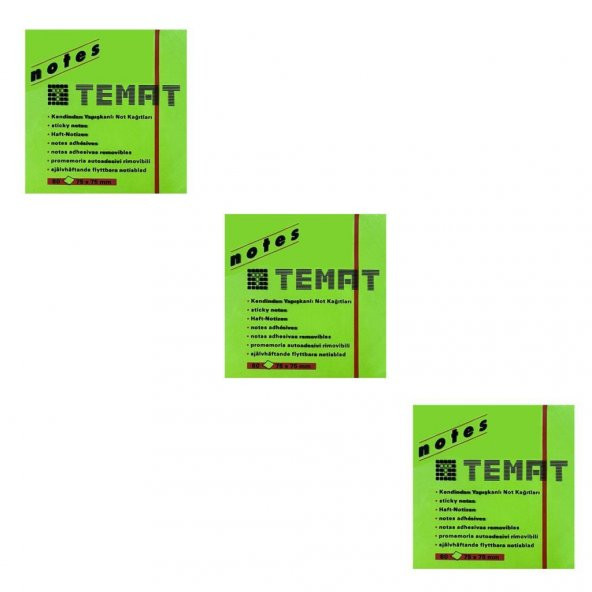 Temat 75 X 75 Mm Fosforlu Yeşil Postit - Yapışkanlı Kağıt 3LÜ