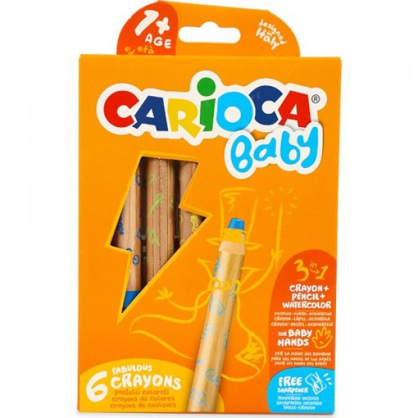 Carioca "3 in 1" Jumbo Bebek Ahşap Gövdeli Boya Kalemi 6lı