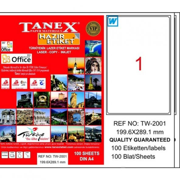 Tanex TW-2001 199,6x289,1 mm Laser Etiket 100 Ad.