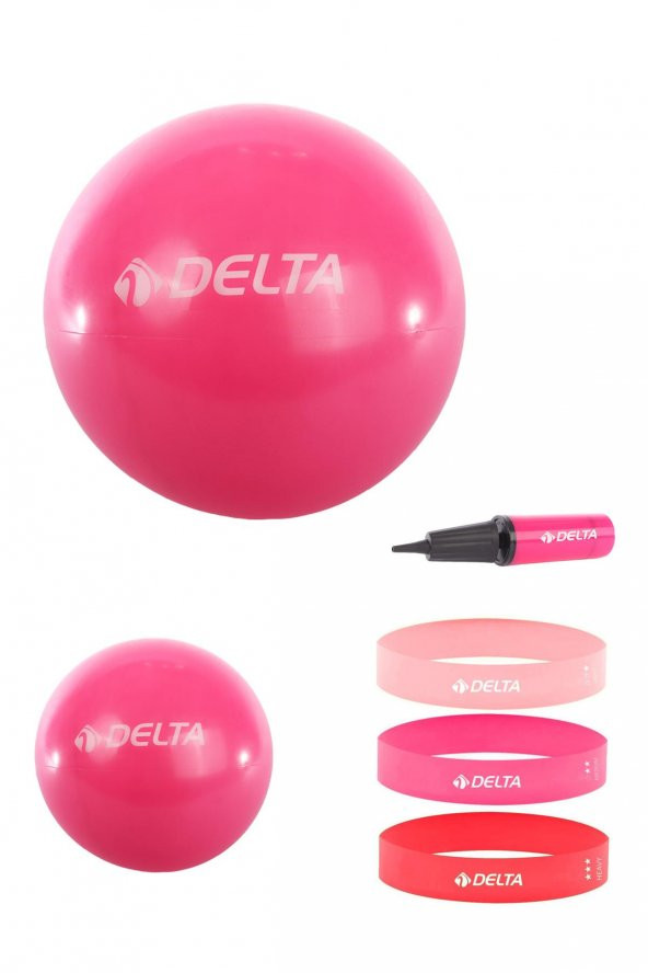 Delta 65 cm-20 cm Pilates Topu 3lü Squat Bandı Egzersiz Direnç Lastiği Pilates Topu Pompası Seti
