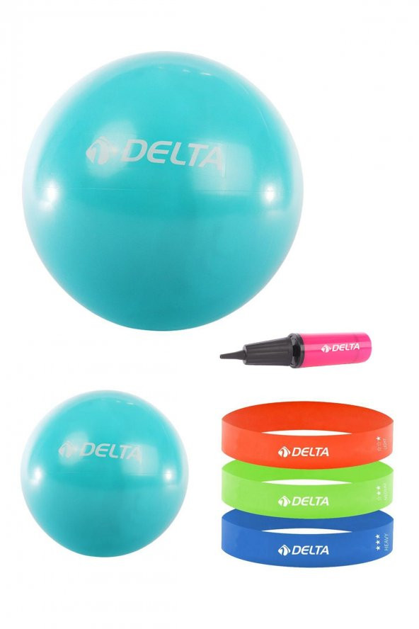 Delta 65 cm-20 cm Pilates Topu 3lü Squat Bandı Egzersiz Direnç Lastiği Pilates Topu Pompası Seti
