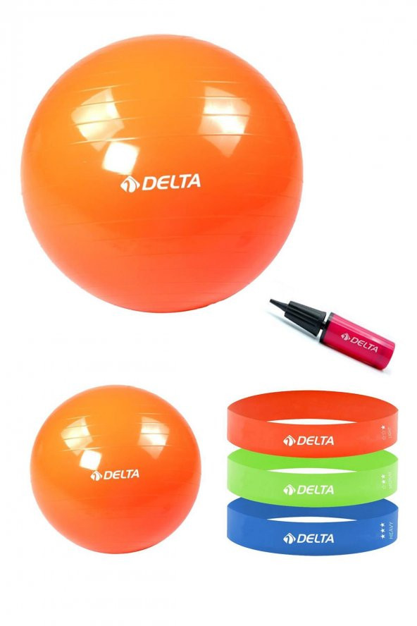 Delta 65 cm-20 cm Pilates Topu 3'lü Squat Bandı Egzersiz Direnç Lastiği Pilates Topu Pompası Seti