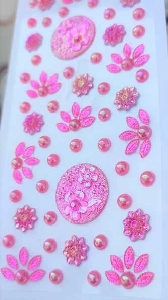 Taş Sticker Pembe Yapışkanlı Saç , Yüz Ve Tırnak Taşı Işıltılı Parlak - 2