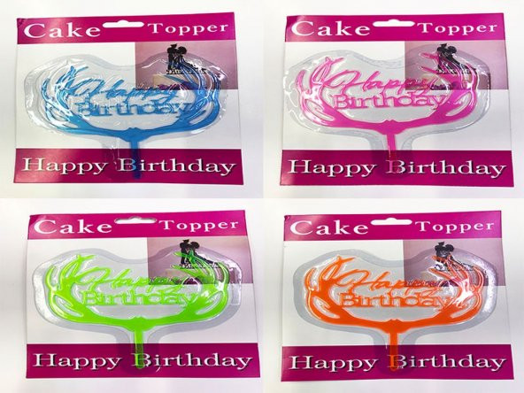 Happy Birthday Dallı Cake Topper 4 Adet - 1