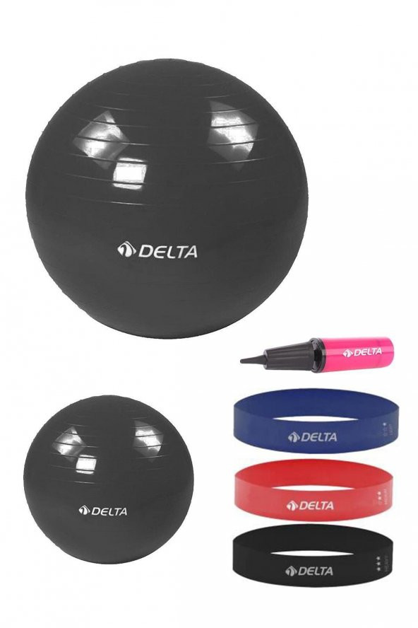 Delta 65 cm-25 cm Pilates Topu 3lü Squat Bandı Egzersiz Direnç Lastiği Pilates Topu Pompası Seti