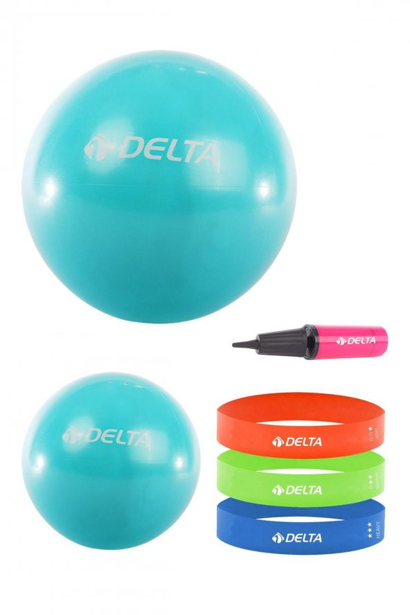 Delta 65 cm-25 cm Pilates Topu 3lü Squat Bandı Egzersiz Direnç Lastiği Pilates Topu Pompası Seti
