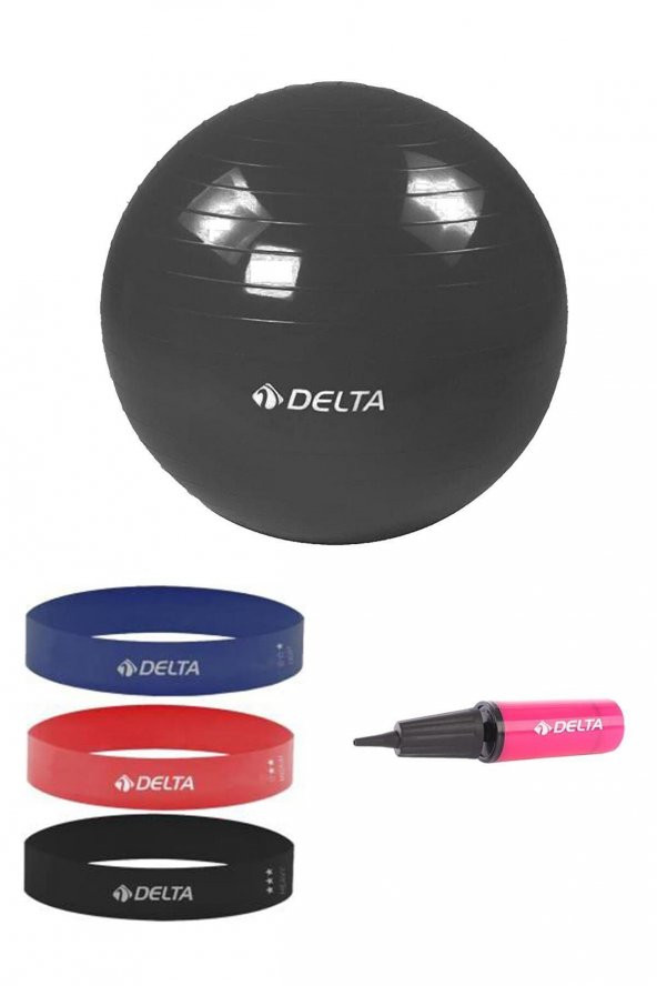 Delta 65 cm Pilates Topu 3lü Squat Bandı Egzersiz Direnç Lastiği Pilates Topu Pompası 5li Set