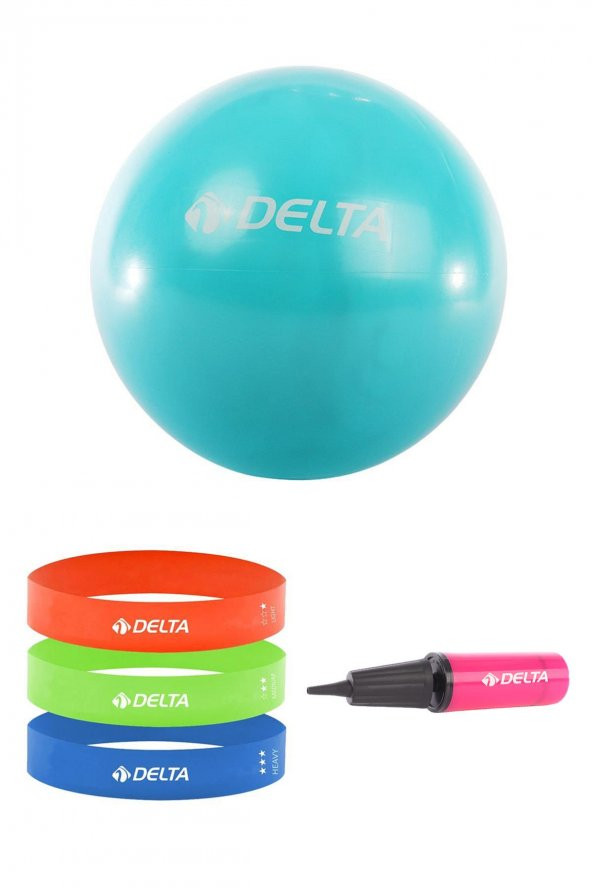 Delta 65 cm Pilates Topu 3lü Squat Bandı Egzersiz Direnç Lastiği Pilates Topu Pompası 5li Set