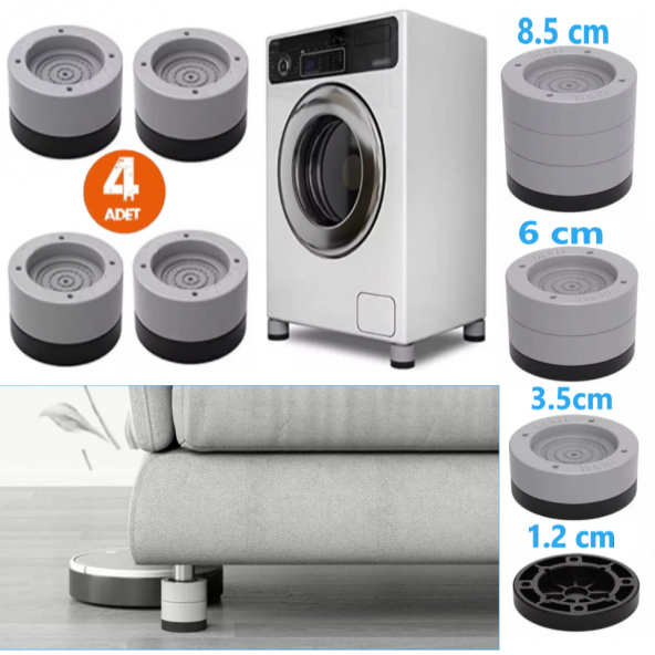 TİNEKE Beyaz eşya ayağı Çamaşır Makinesi Mobilya Titreşim Önleyici Kaydırmaz ve 6 cm yükseltici 4 lü set