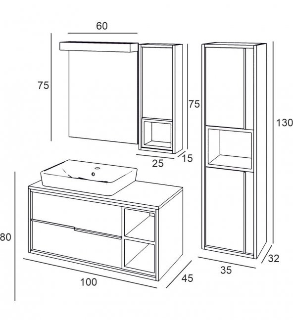 Denko Matia 100 cm MDF Banyo Dolabı Takım ve Boy Dolabı - 2
