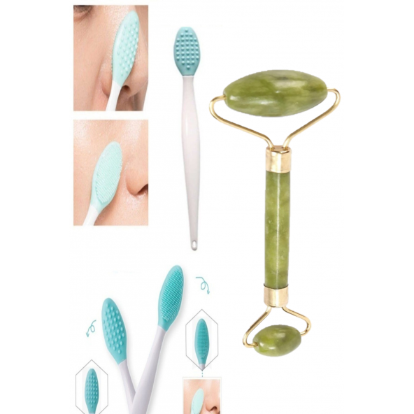 TİNEKE Yeşim Taşı & Burun Siyah Nokta Cilt Ve Yüz Temizleyici Temizleme Fırçası Dudak Peeling Fırça Çilek