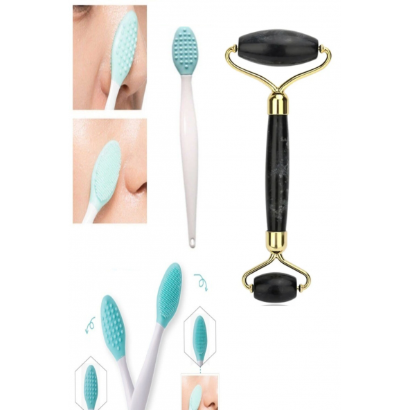 TİNEKE Siyah Yeşim Taşı Ve Burun Siyah Nokta Cilt Ve Yüz Temizleyici Temizleme Peeling Fırçası Çilek