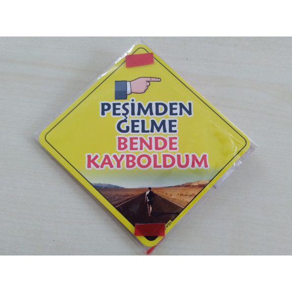 CAM İÇİ SARI DEKOR PLAKA KARE PEŞİMDEN GELME BENDE KAYBOLDUM (11x11cm) YAPIŞTIRMALI (Dekor Levha) SARI PLAKA