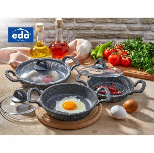 Eda ZK-905 Büyük Boy Asya 3lü Granit  Döküm Kapaklı Sahan Set