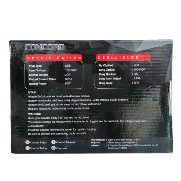 PdaTeknoloji Concord 20V Lenova Notebook Şarj Adaptörü C-1506 - Siyah - 5