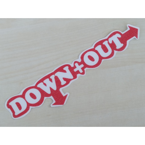 DOWN OUT STİCKER 22x3cm (AŞAĞI ÇIKIŞ) SPORT DOWN OUT YAZISI, DOWN OUT ETİKETİ, DOWN OUT ÇIKARTMASI