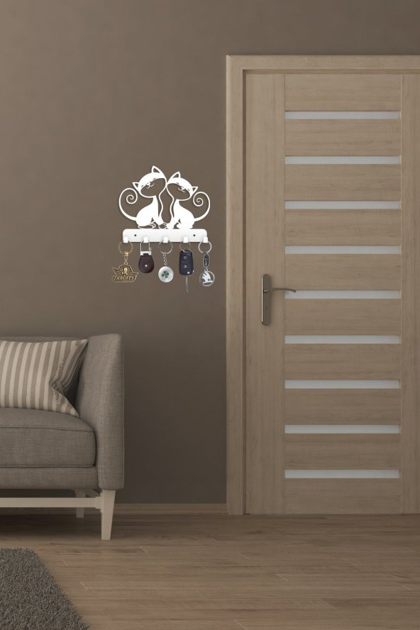 Metal Dekoratif Kedi Desenli Anahtarlık Askısı - 3