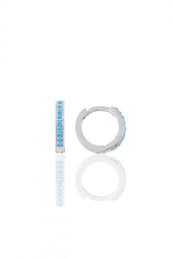 Gümüş rodyumlu turkuaz taşlı 11 mm halka küpe Tragus Piercing Helix Kıkırdak Küpesi - 1