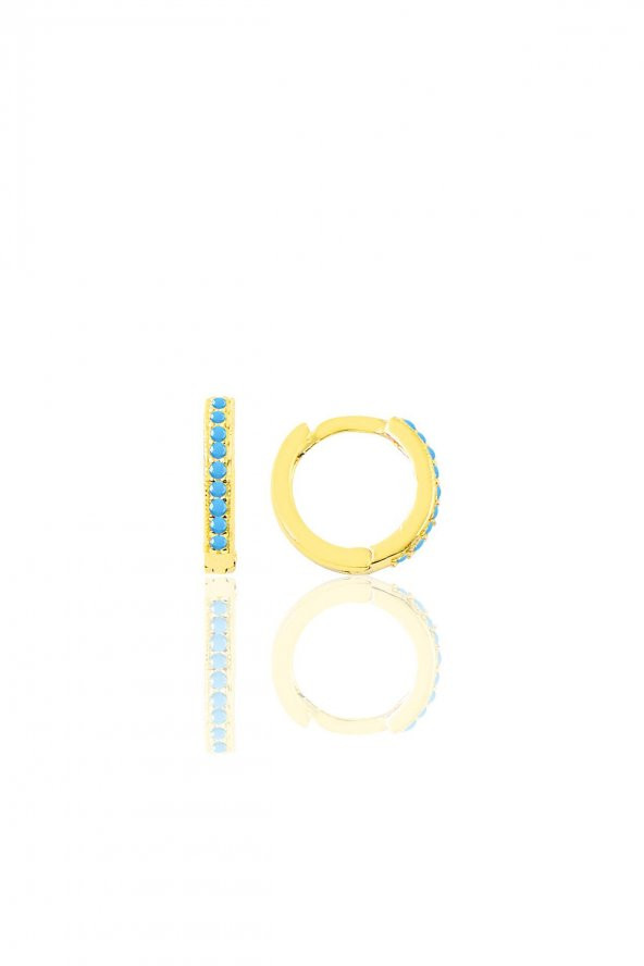Gümüş altın yaldızlı turkuaz taşlı 10 mm halka küpe Tragus Piercing Helix Kıkırdak Küpesi - 1