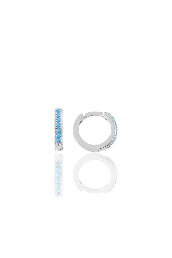 Gümüş rodyumlu turkuaz taşlı 9 mm halka küpe Tragus Piercing Helix Kıkırdak Küpesi