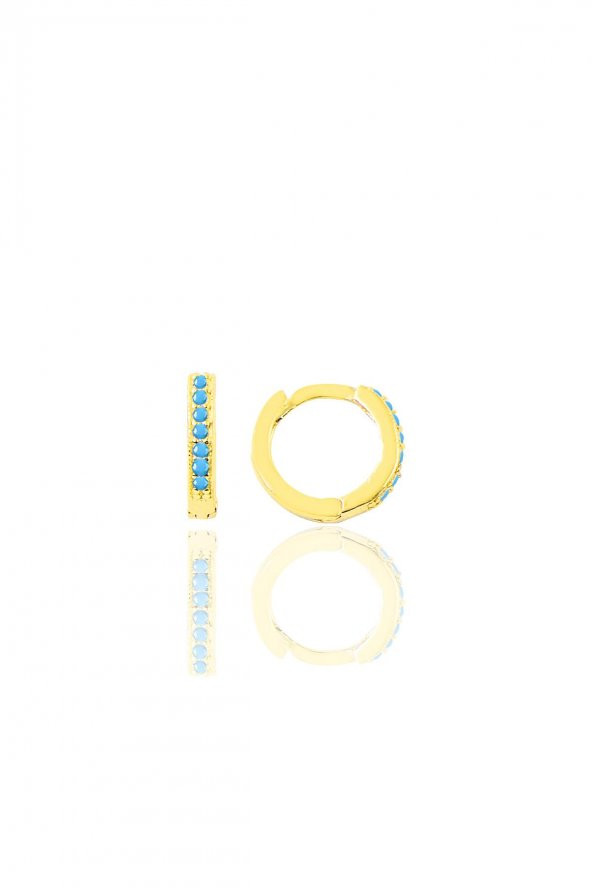 Gümüş altın yaldızlı turkuaz taşlı 9 mm halka küpe Tragus Piercing Helix Kıkırdak Küpesi