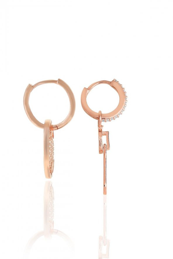 Gümüş rose zirkon taşlı fermuar ve düğme kombin küpe - 2