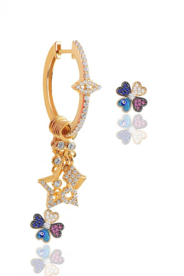 Gümüş rose zirkon taşlı mineli yonca şans küpe ürün görseli