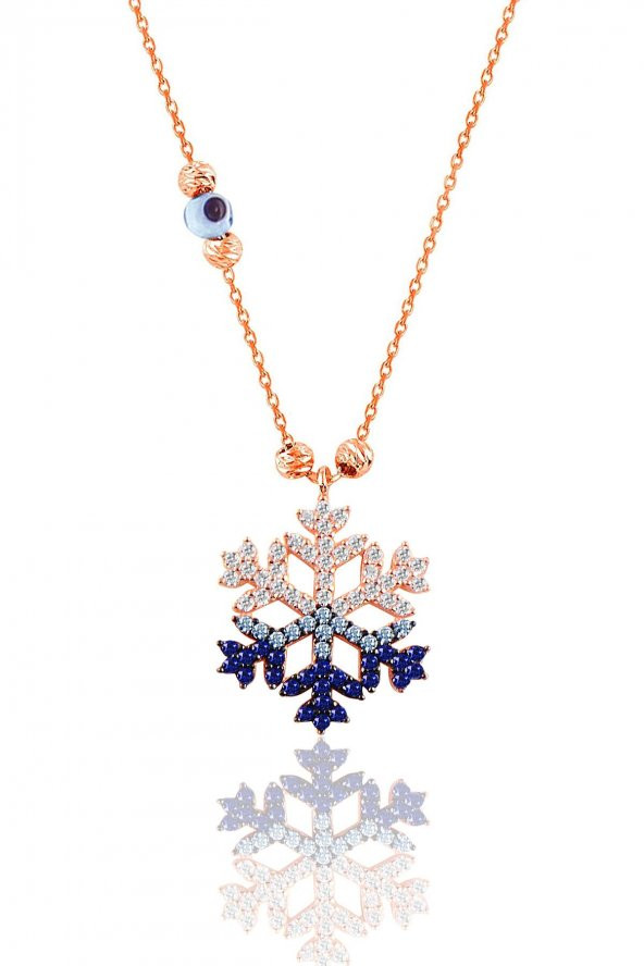 Gümüş rose zirkon taşlı  nazar boncuklu kar tanesi kolye ürün görseli