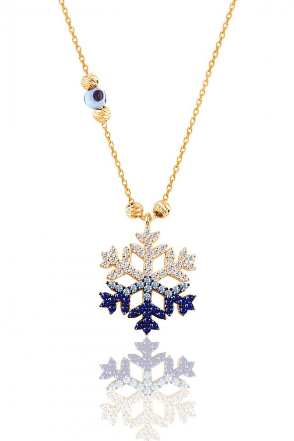 Gümüş altın yaldızlı zirkon taşlı  nazar boncuklu kar tanesi kolye ürün görseli 1