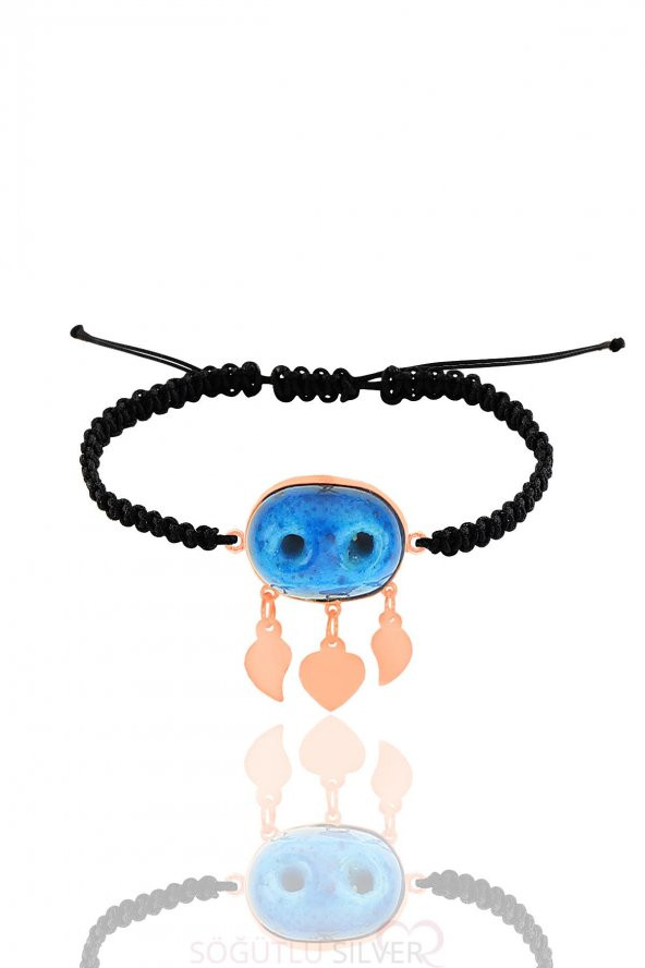 Gümüş rose süryani nazar boncuğu kolye küpe ve bileklik üçlü set - 4
