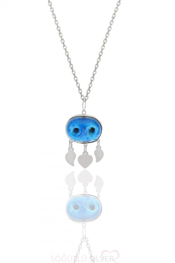 Gümüş süryani nazar boncuğu kolye küpe ve bileklik üçlü set - 2