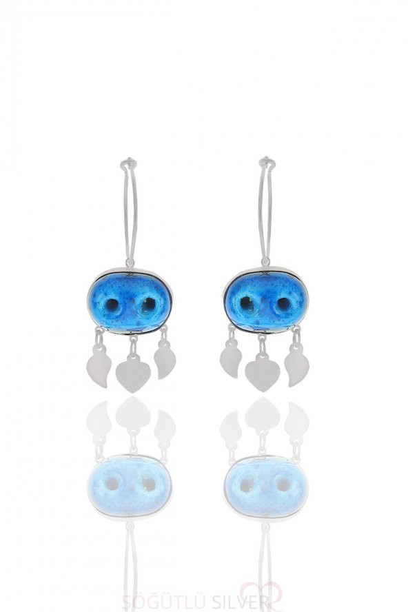 Gümüş süryani nazar boncuğu kolye küpe ve bileklik üçlü set - 3