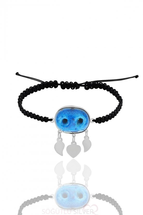 Gümüş süryani nazar boncuğu kolye küpe ve bileklik üçlü set - 4