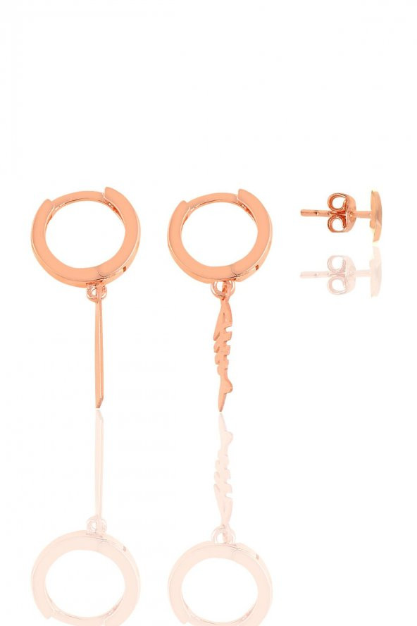 Gümüş rose kombin üçlü küpe seti - Resim 2