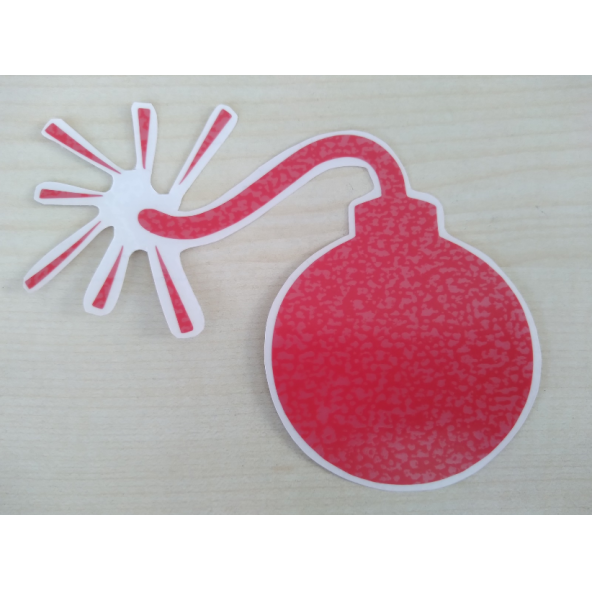 BOMBA STİCKER 13x9,5cm Kırmızı - BOMBA ETİKETİ - BOMBA ÇIKARTMASI