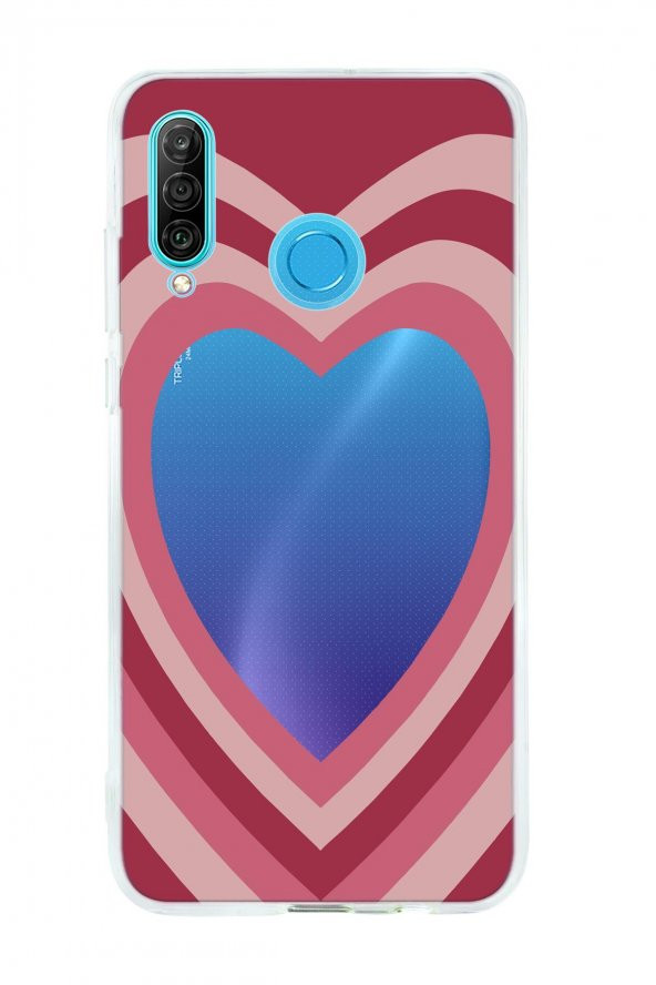 Huawei P30 Lite Kalp Desenli Şeffaf Kılıf