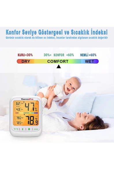 Cosmostech Thermo TP-359 Akıllı İç Mekan Isı ve Nem Ölçer Termometre - Resim 7