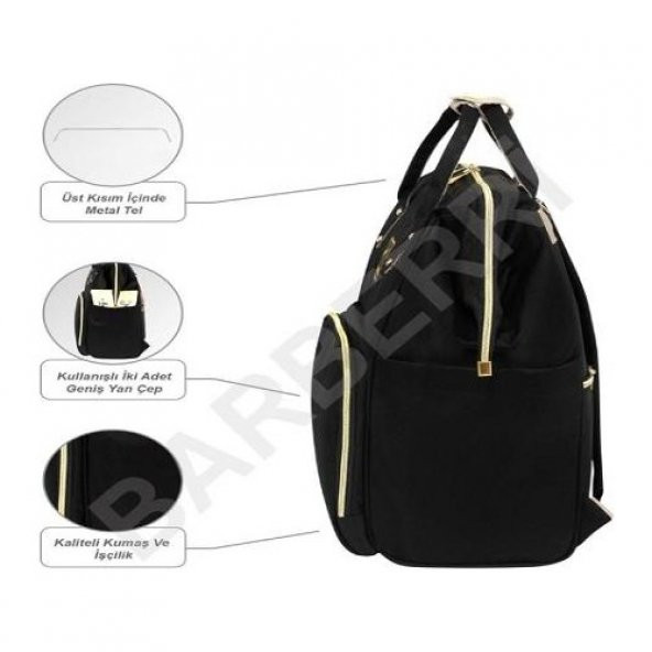 Çok Amaçlı Anne Bebek Bakım Sırt Çantası Klasik Siyah - 4