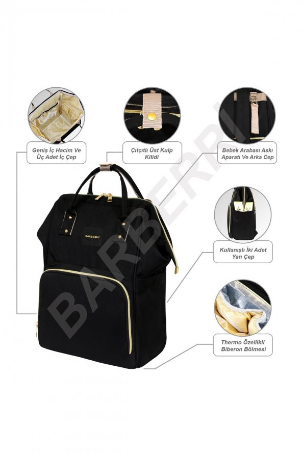 Çok Amaçlı Anne Bebek Bakım Sırt Çantası Klasik Siyah - 6