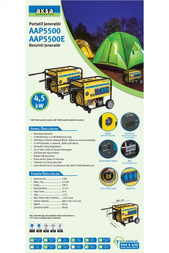 Aksa AAP 5500 İpli 5.5 KVA Monofaze Benzinli Jeneratör - 2