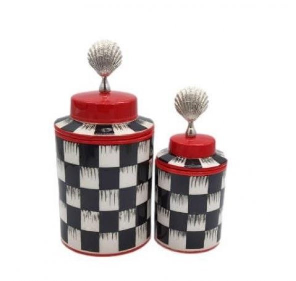 Crearthome 2 li Dama Desen Gümüş Midye Kapaklı Kavanoz DAMALI-G