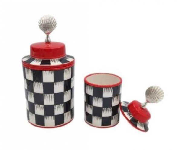 Crearthome 2 li Dama Desen Gümüş Midye Kapaklı Kavanoz DAMALI-G - 2