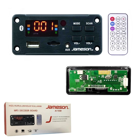 Jameson Oto Teyp Çevirici Bord 12V Bt/Usb/Sd/Fm/Aux Konuşmalı Renkli Ekranjs-7Usb