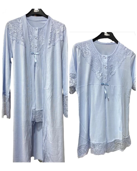 Nehirsel  3022 Mavi Hamile Lohusa 3 Lü Pijama Sabahlık Tk - 8