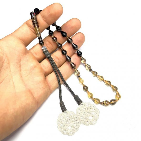 Damla Model Kazaz Püsküllü 7-11mm Ateş-Sıkma Kehribar Tesbih - Resim 5