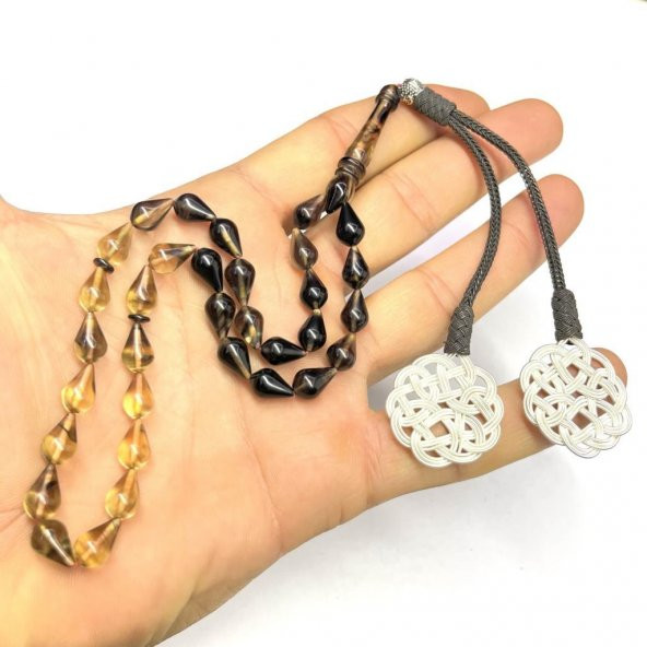 Damla Model Kazaz Püsküllü 7-11mm Ateş-Sıkma Kehribar Tesbih - Resim 6