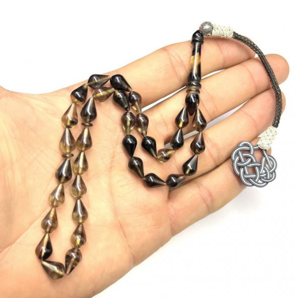Damla Model Kazaz Püsküllü 7-11mm Ateş-Sıkma Kehribar Tesbih - Resim 6