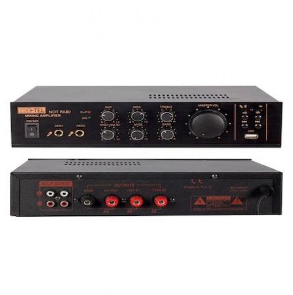 Notel NOT PA 80 Anfi 80W Trafolu 2 Mikrofon Girişli USB+ Bluetooth