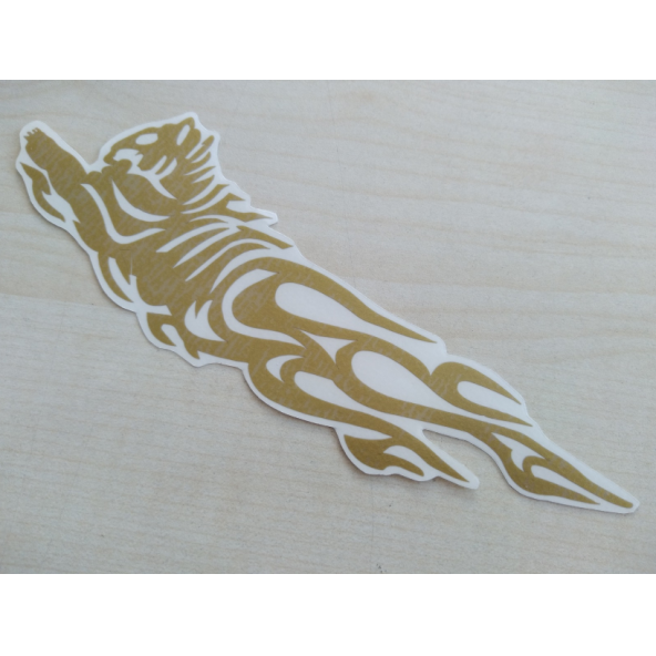 ALEVLİ KAPLAN STİCKER 2li Takım 15x4,5cm Gold Tiger KAPLAN AYNA STİCKER KAPLAN ETİKETİ, ÇIKARTMASI - 2