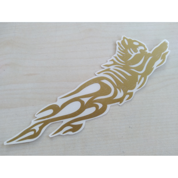 ALEVLİ KAPLAN STİCKER 2li Takım 15x4,5cm Gold Tiger KAPLAN AYNA STİCKER KAPLAN ETİKETİ, ÇIKARTMASI - 3